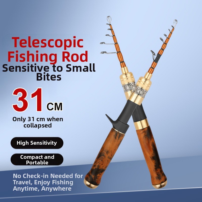 Lightweight Carbon Fiber Fishing Rod With Natural Solid Wood Handle For Anglers