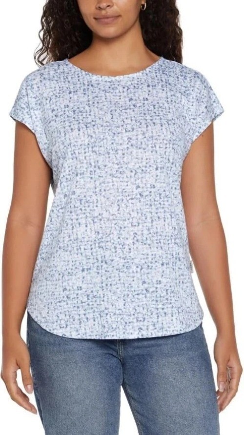 Orvis Women’s XS Blue & White Printed Linen Blend Cap Sleeve Top n1118