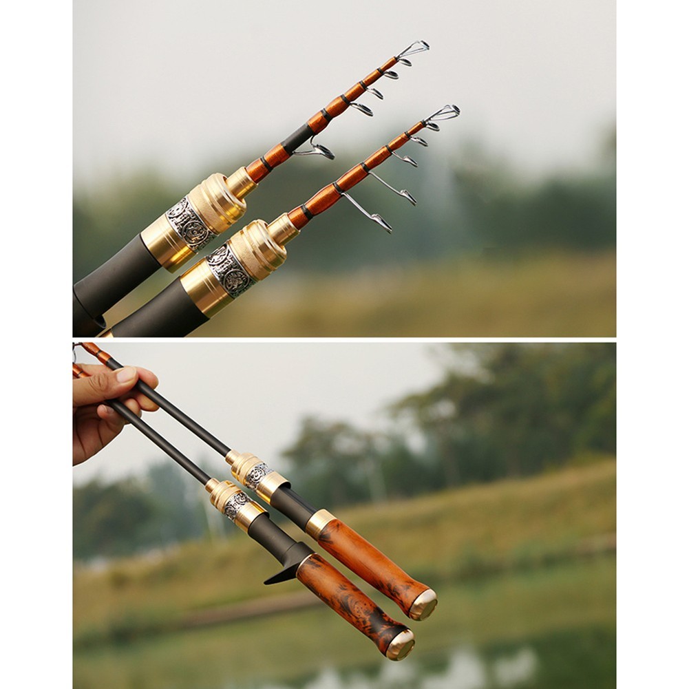 Lightweight Carbon Fiber Fishing Rod With Natural Solid Wood Handle For Anglers