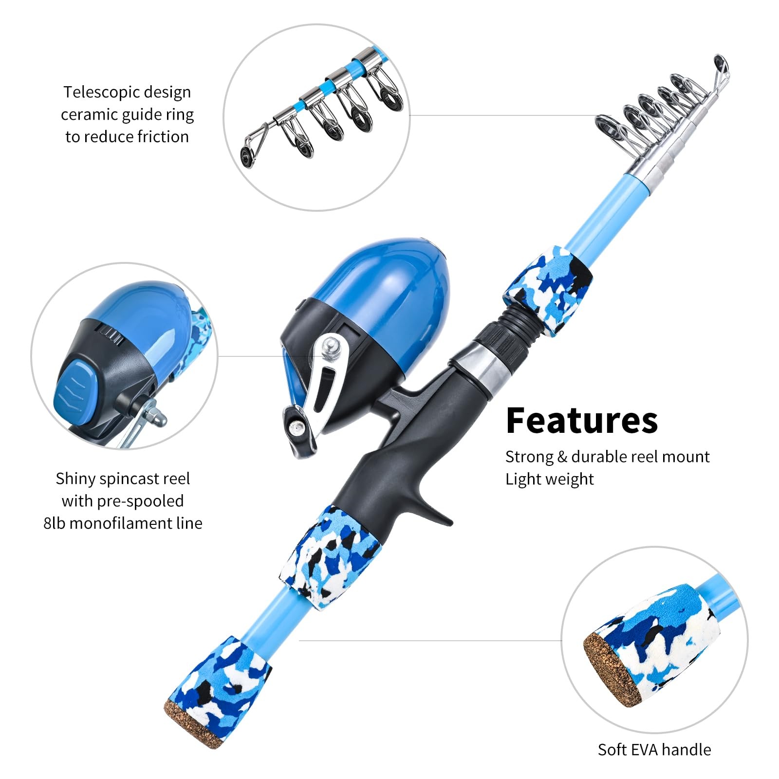 LEOFISHING 2 Set Kids Fishing Pole Kit, Portable Telescopic Rod & Reel Combo Tac