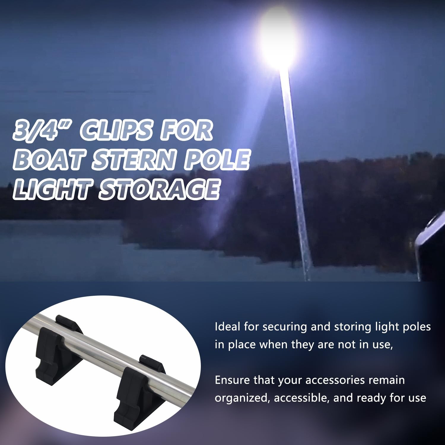 UPTTHOW 2Pcs Rubber Pole Light Storage Clips for Boat to Hold 3/4 black