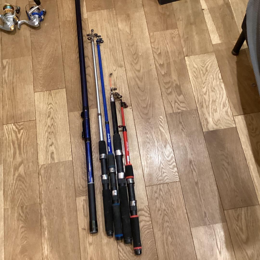 5-Piece Spinning Rod Set Fiberglass/Carbon Rubber Grip Blue/Red/Black
