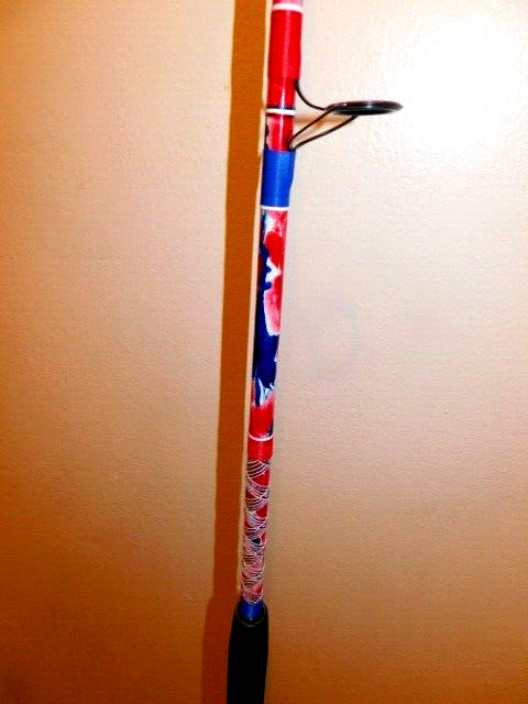 CUSTOM SPINNING ROD 7 FT 50-80 LB RED WHITE BLUE MARBLE NEW