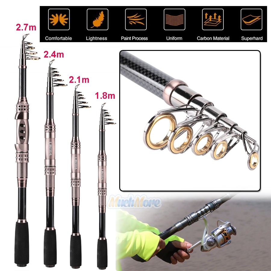 Portable Carbon Fiber Superhard Travel Telescopic Fishing Rod Sea Spinning Pole