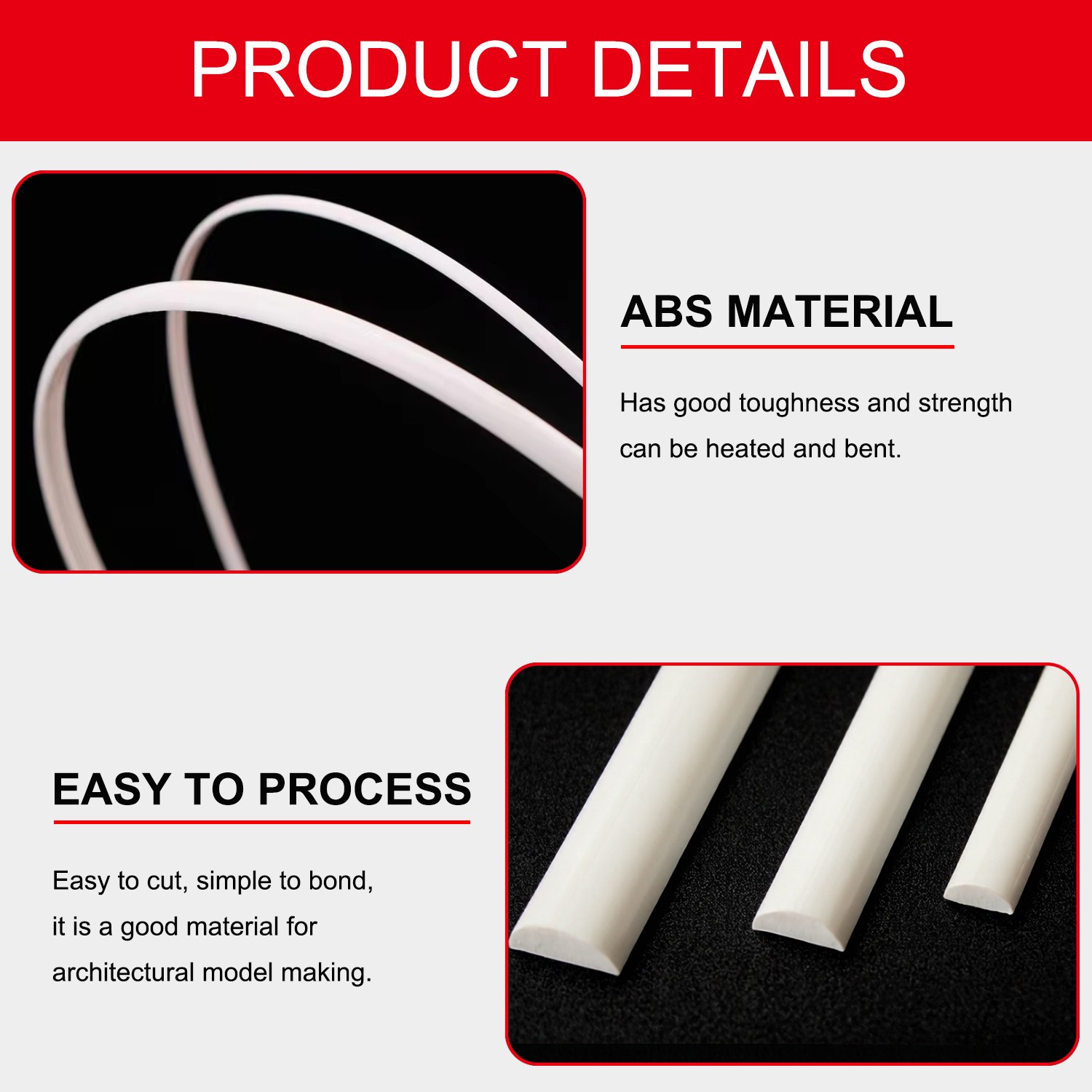 10Pcs ABS Plastic Half-Round Rods for Architectural Model & DIY Sand Table