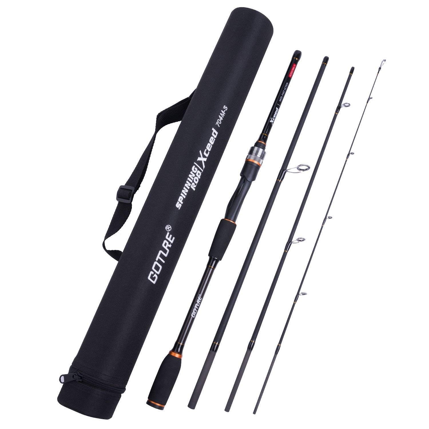 Goture Fishing Rods Spinning Travel Fishing Pole Pack Case Portable 4 Sections