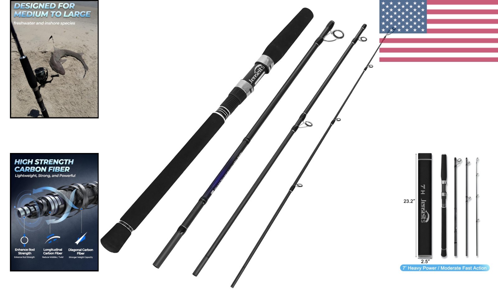 Travel Fishing Rod, Telescopic & 4-Piece Portable 24T Carbon Fiber Rod, Stain…
