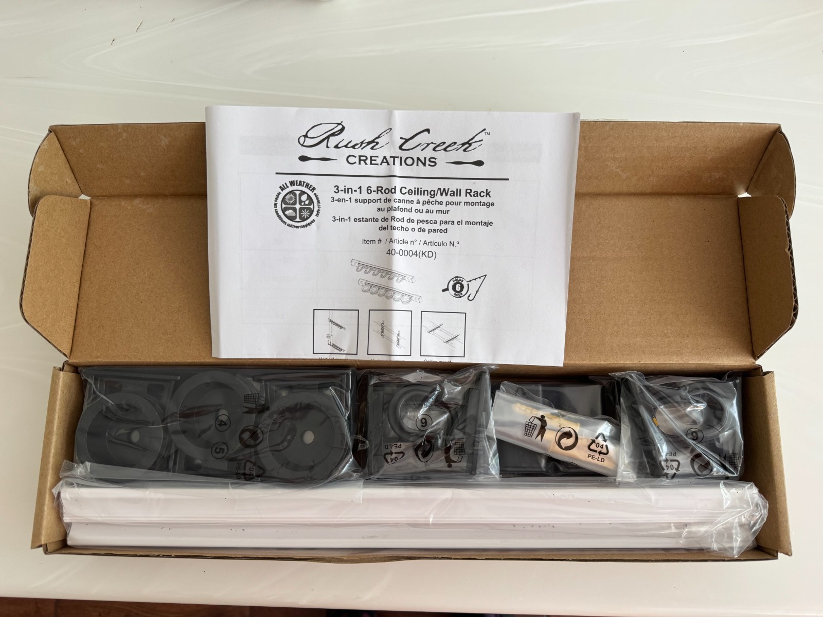 Rush Creek Creations 3-in-1 All-Weather 6 Fishing-Rod Storage Rack NIB