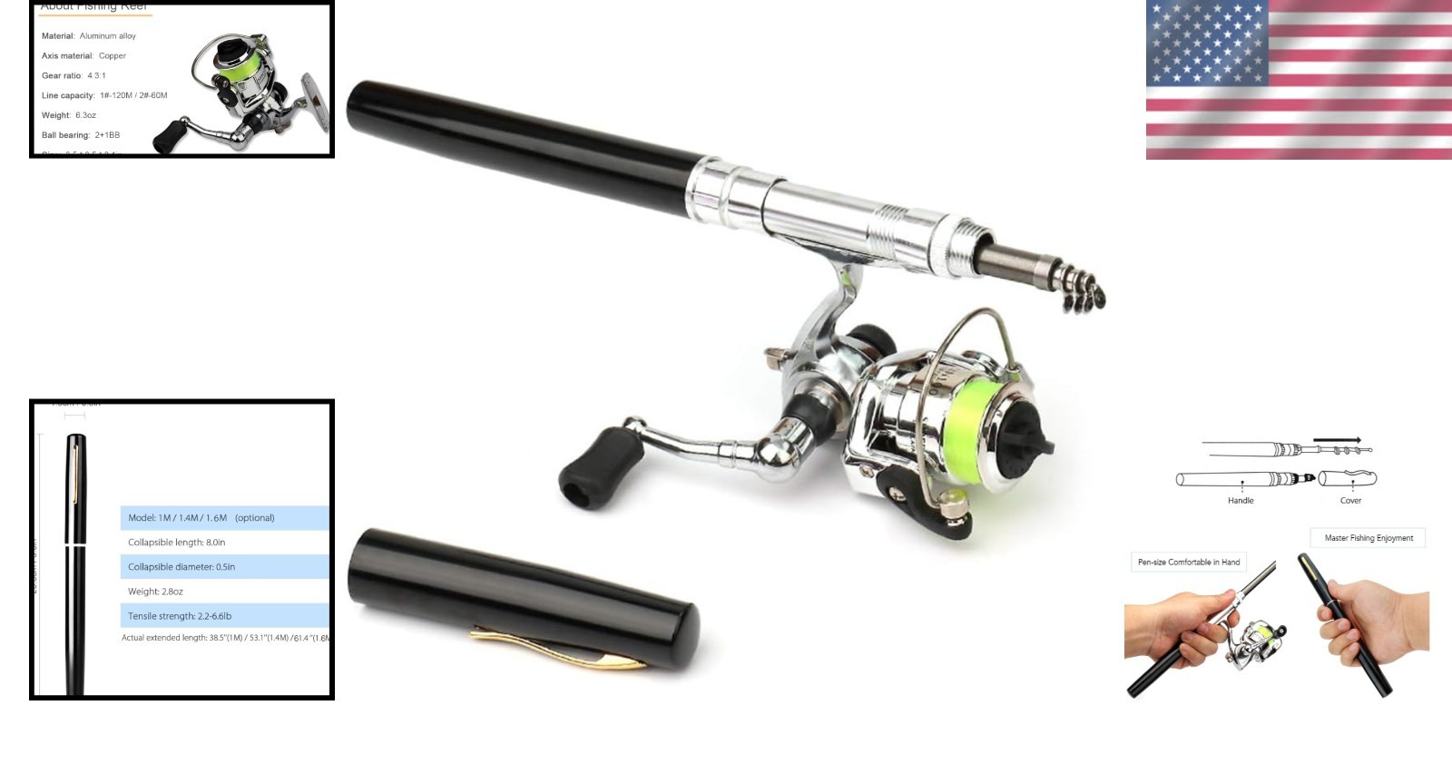 Compact 39-Inch Fishing Pole with Comfortable EVA Handle & Smooth Spinning Reel