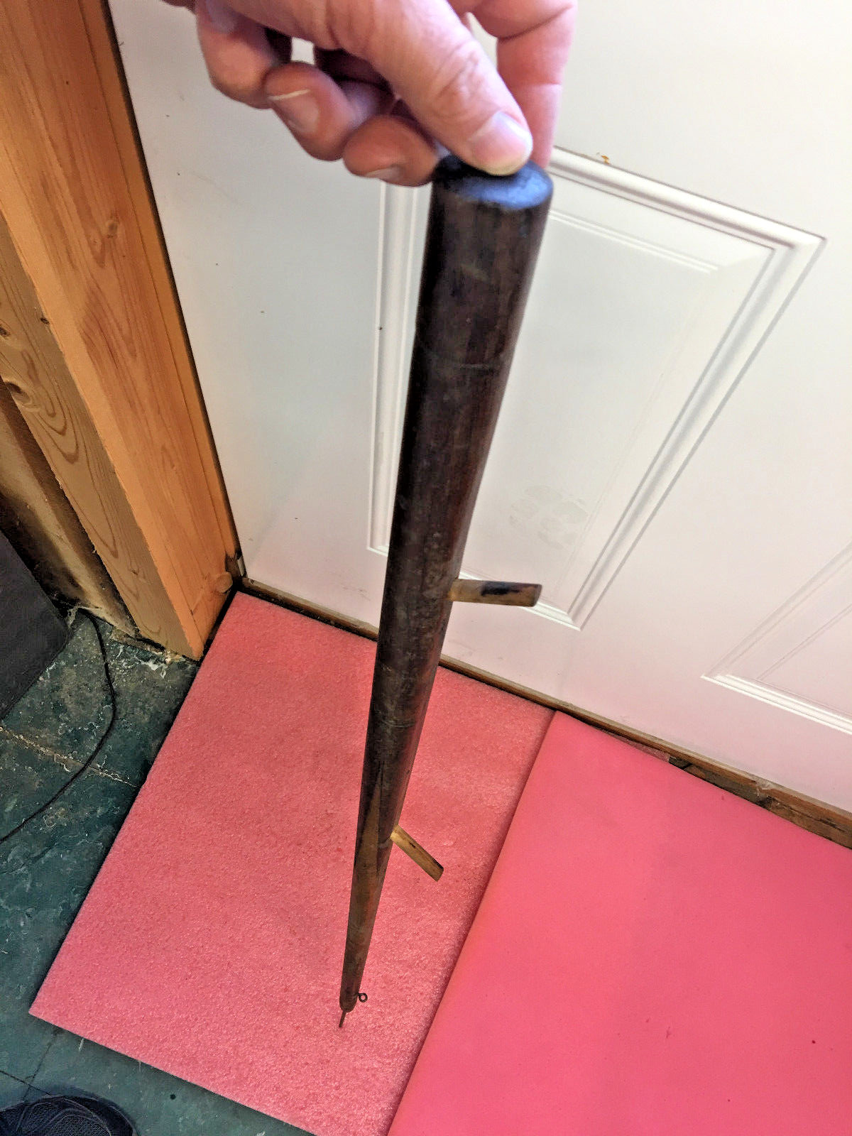 MW2 Vintage folk art ice fishing rod wooden 34″ ice pick Pool stick 1 of a kind!