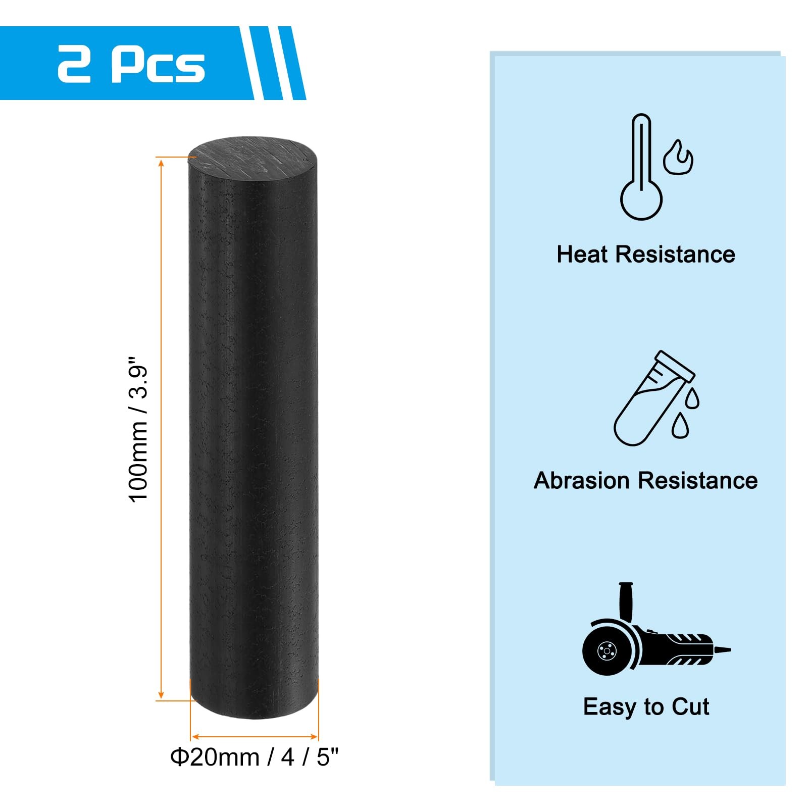 ABS Plastic Rod Round Solid Bar 20 mm x 100 mm Black for DIY Model Material, …