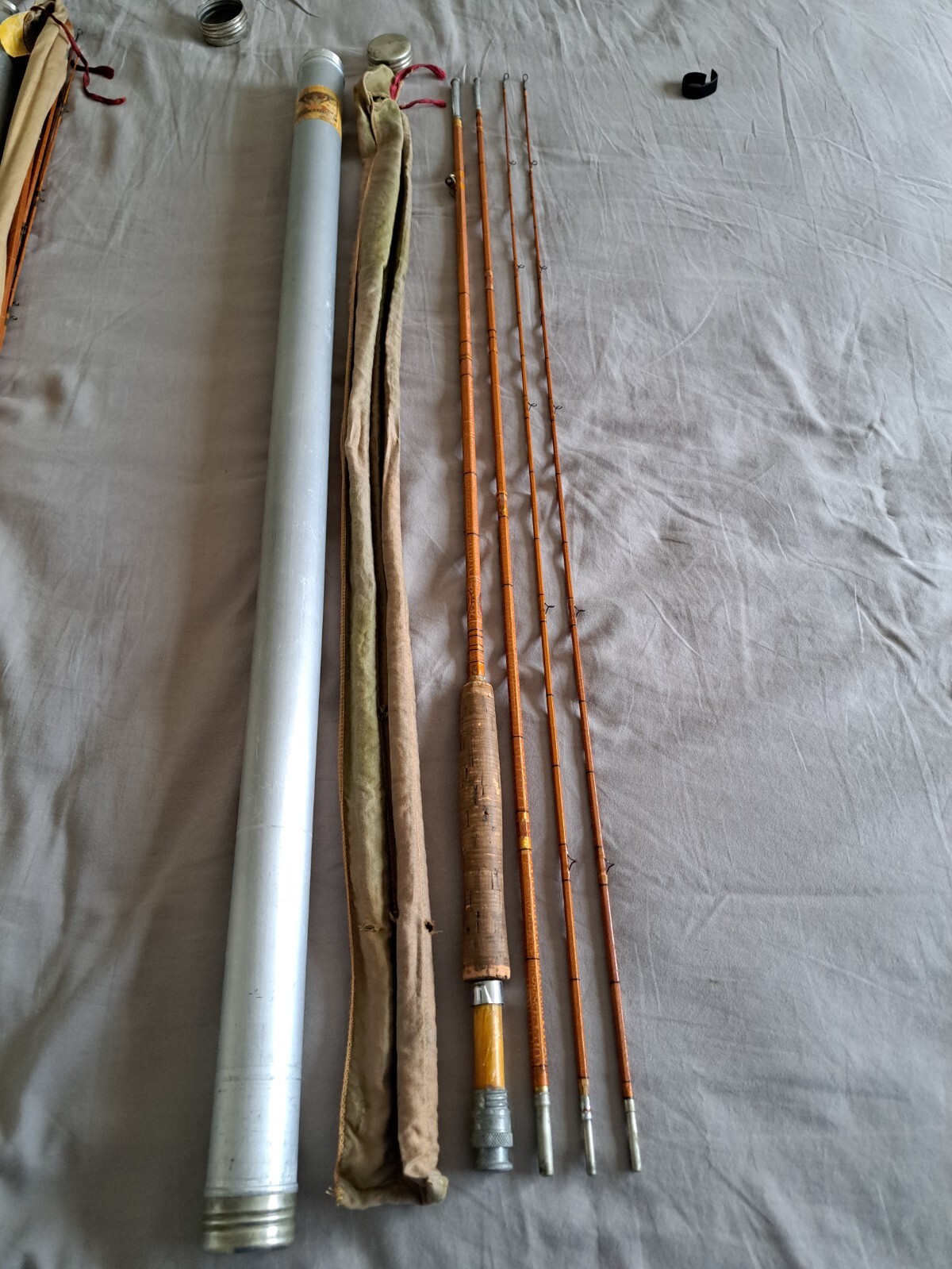 1930S USA DESIRABLE FLY ROD SOUTHBEND CROSS DOUBLEBUILT TUBE & ORIGINAL SOCK
