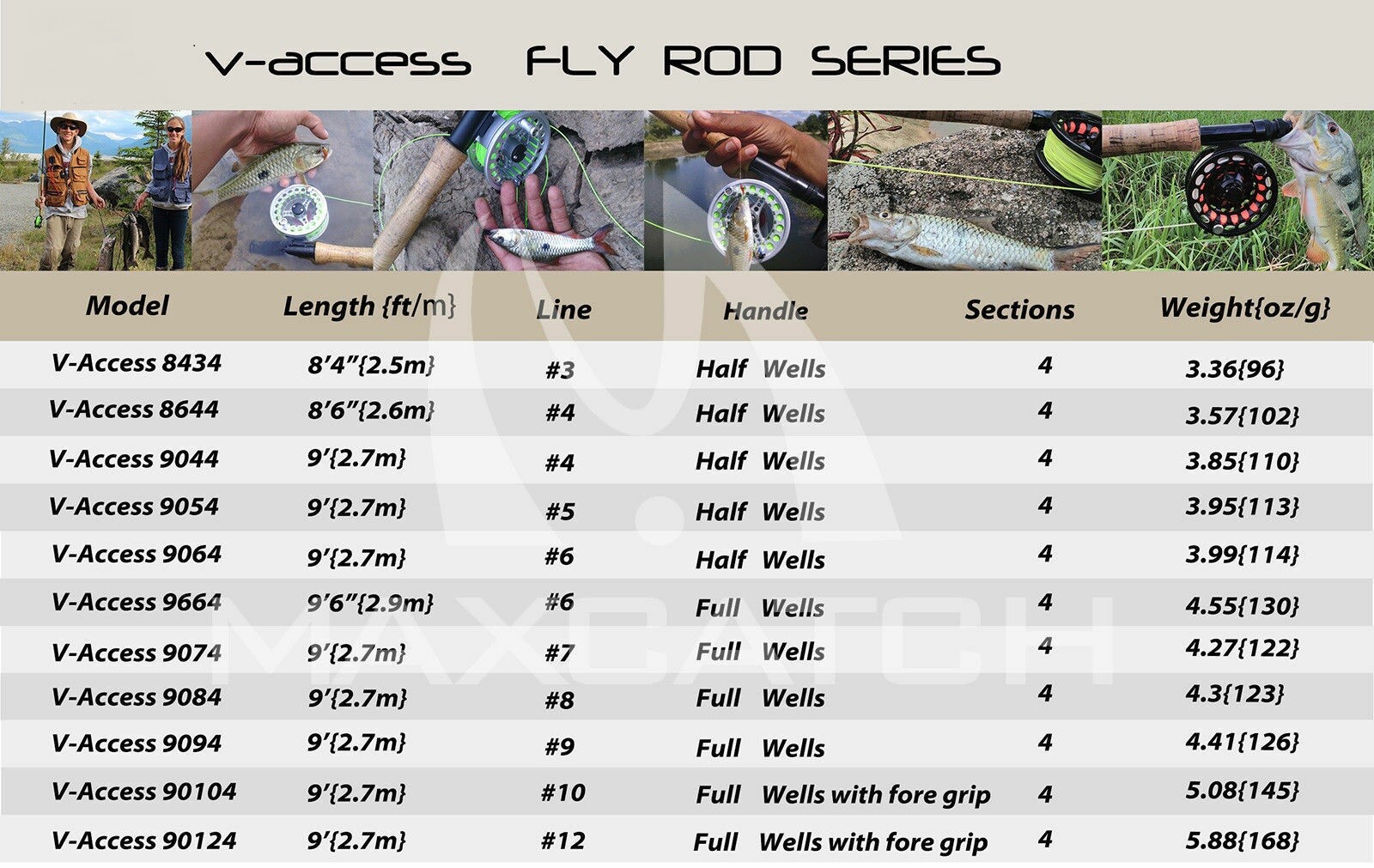 V-access Fly Fishing Rod 9ft 3/4/5/6/7/8/9/10/12WT Fast Action IM10 Carbon Fiber