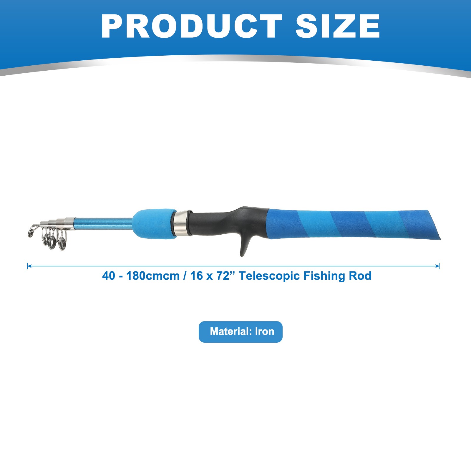 Telescopic Fishing Rod 72 Inch, Lightweight Collapsible, Blue / black