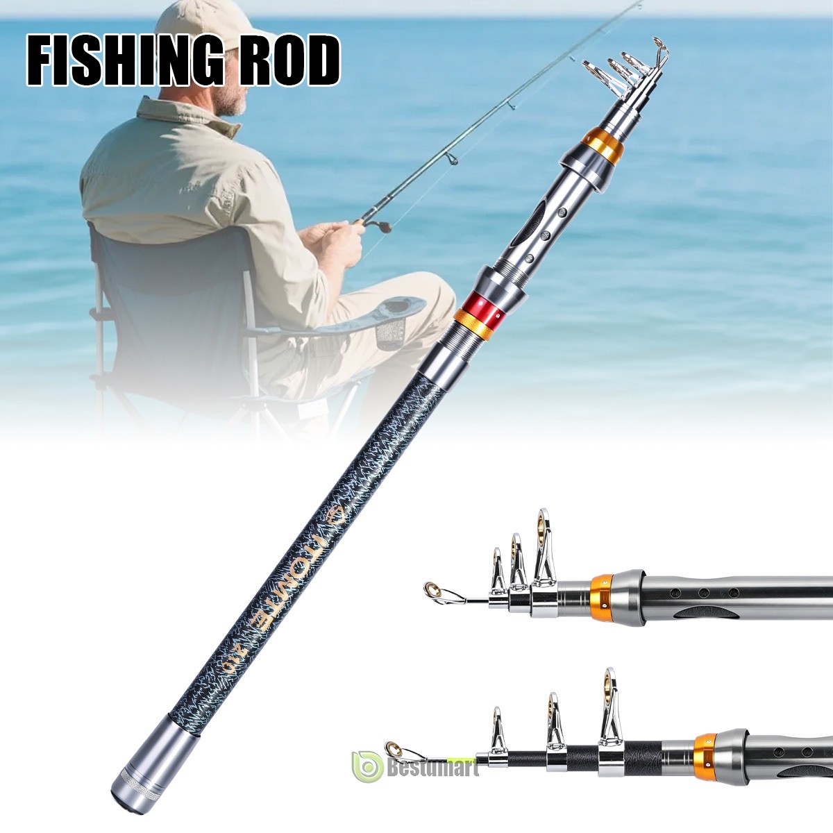 Heavy Duty 2.1M Carbon Fiber Fishing Rod Travel Telescopic Pole Spinning Rod US