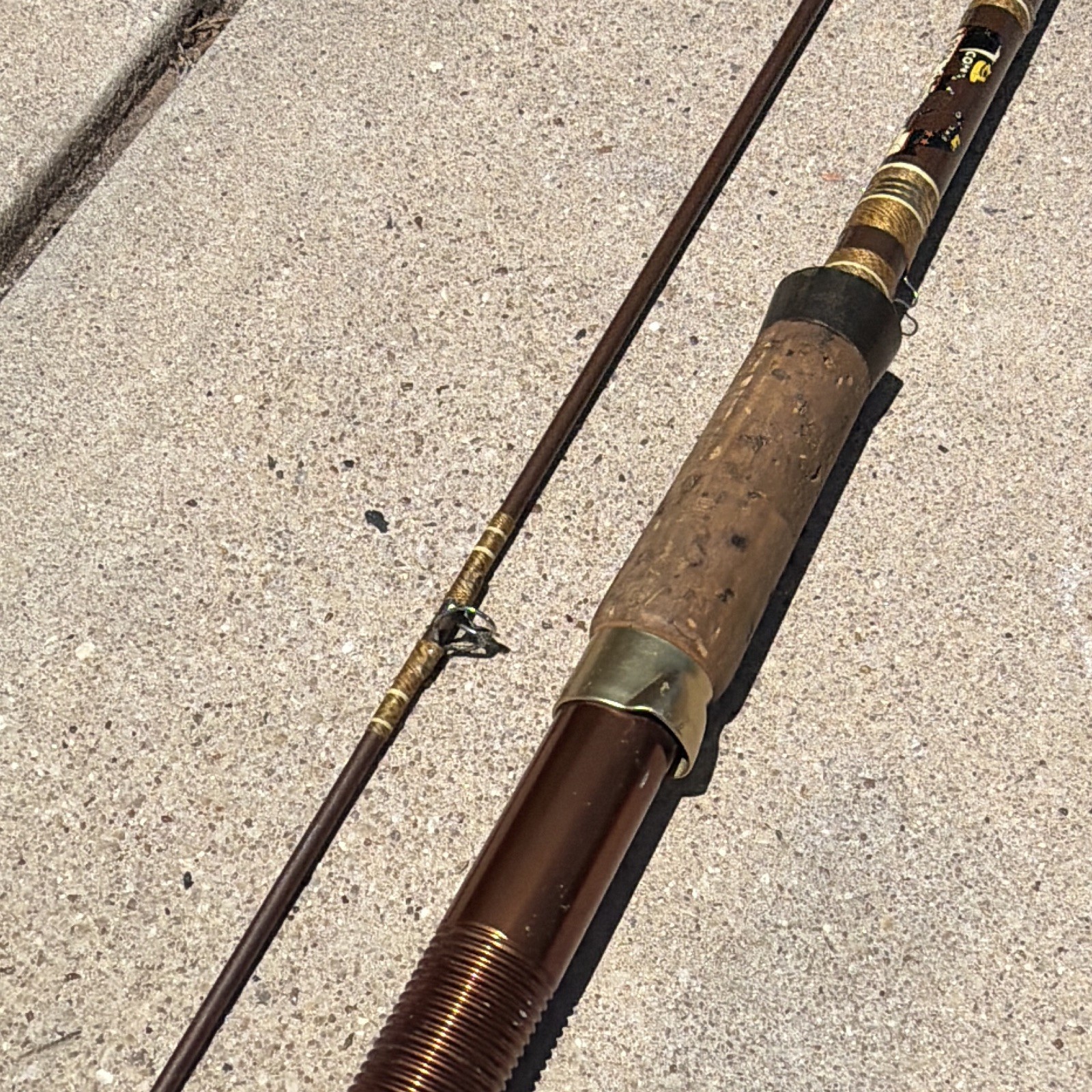 Vintage Abu Garcia 7’6” One Piece Fishing Rod Cork Handle Brown Fiberglass