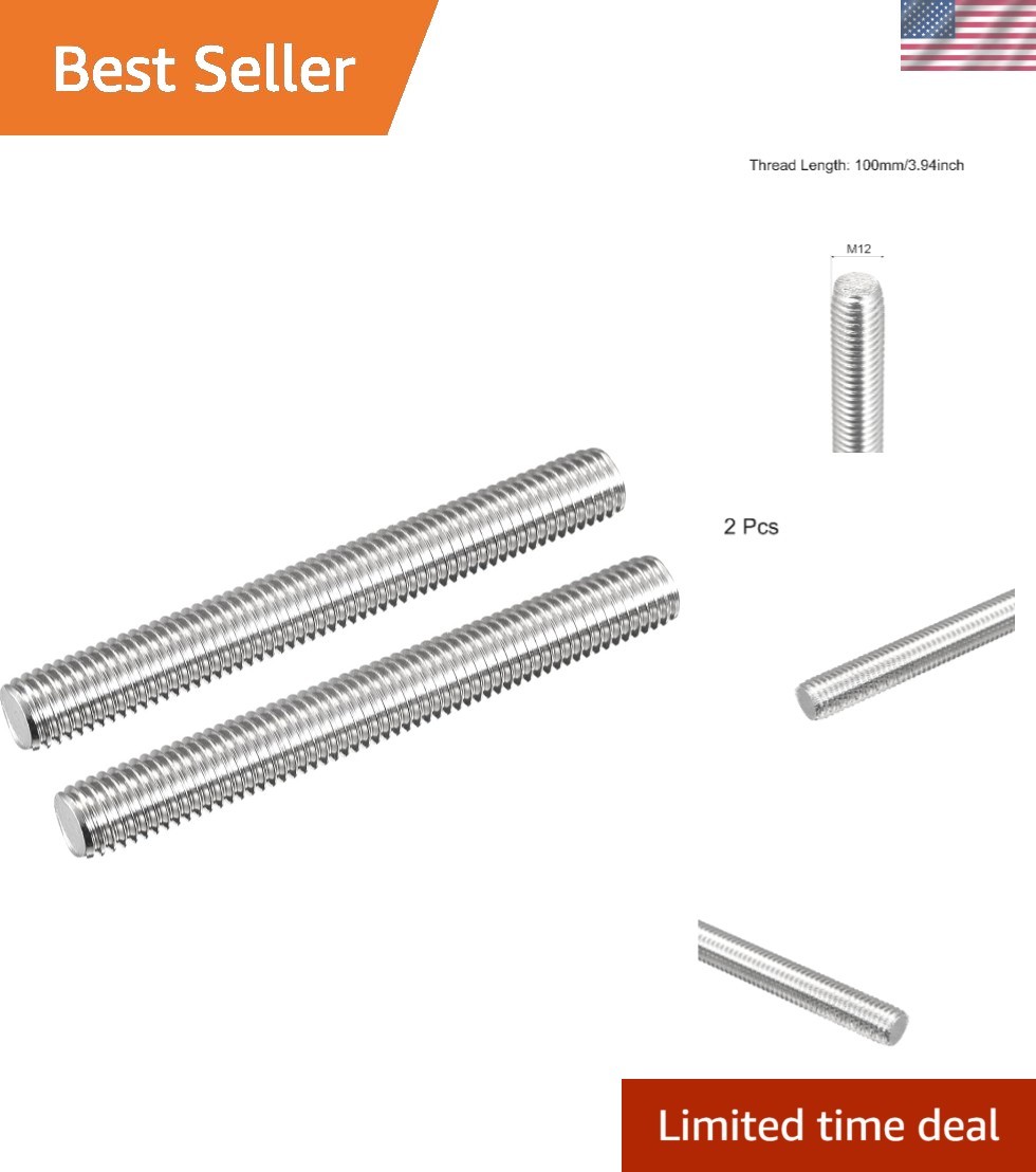 M12 x 100mm Fully Threaded Stainless Steel Rods – Strong & Corrosion Resistant