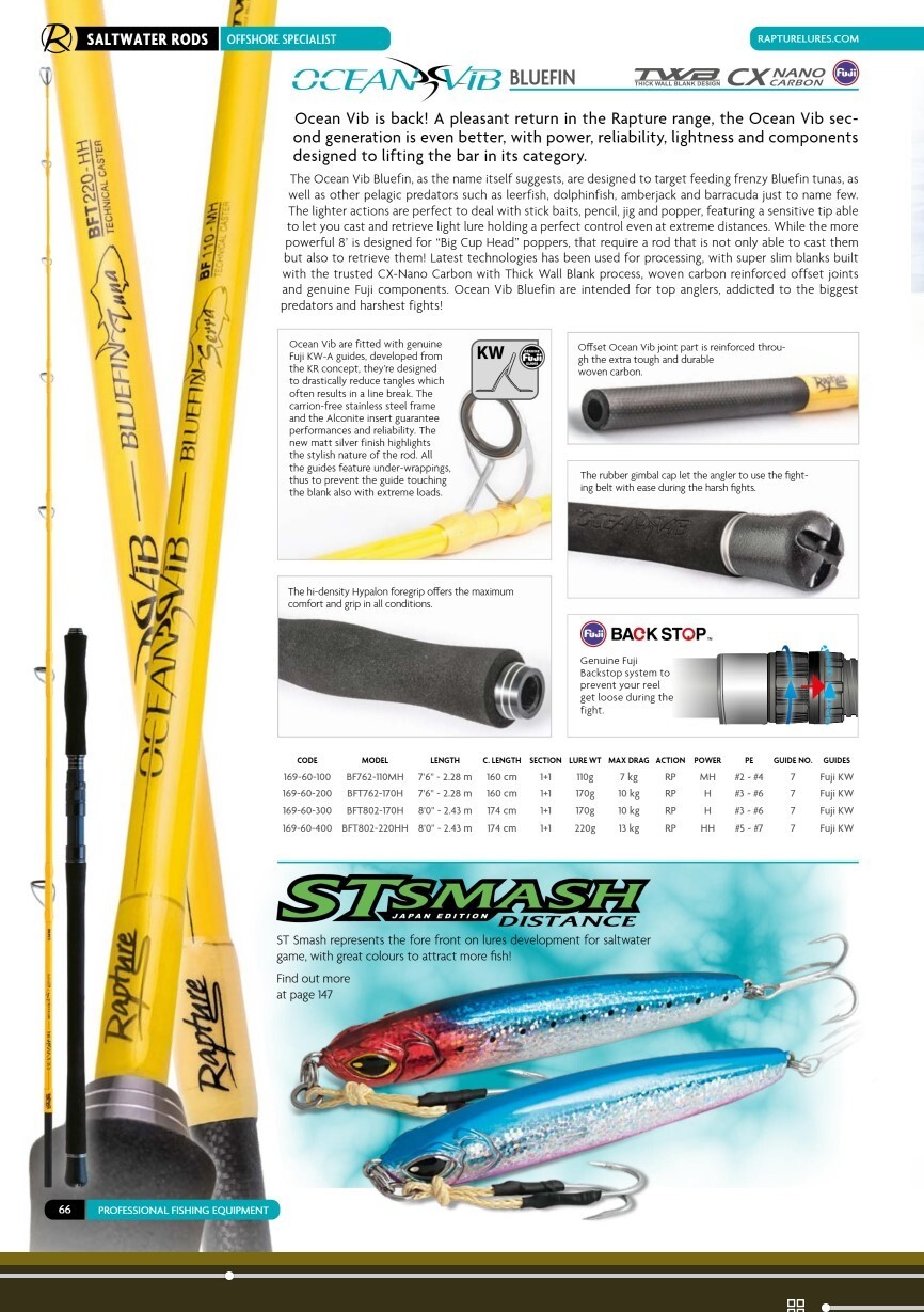 Rapture Ocean VIB Tuna Popping rod 2.44m 170g 8ft PE 3-6 Fuji fittings