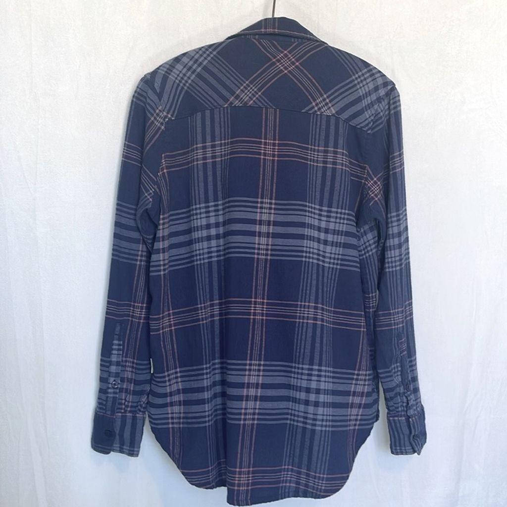 Orvis Women’s Navy Plaid Logan Stretch Flannel Size S Button Up Shirt Gorpcore