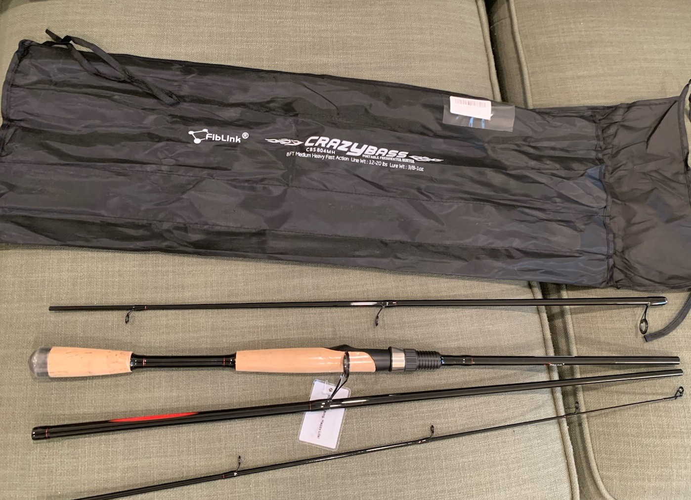 Fiblink 8′ Medium Heavy 4-Piece Carbon Fiber Travel Spinning Fishing Rod