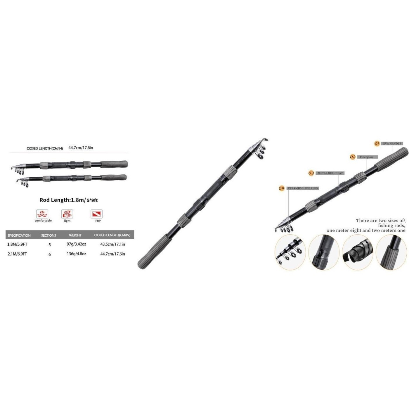 Fishing Rod with For Durable Construction Conditions Available in Two Sizes