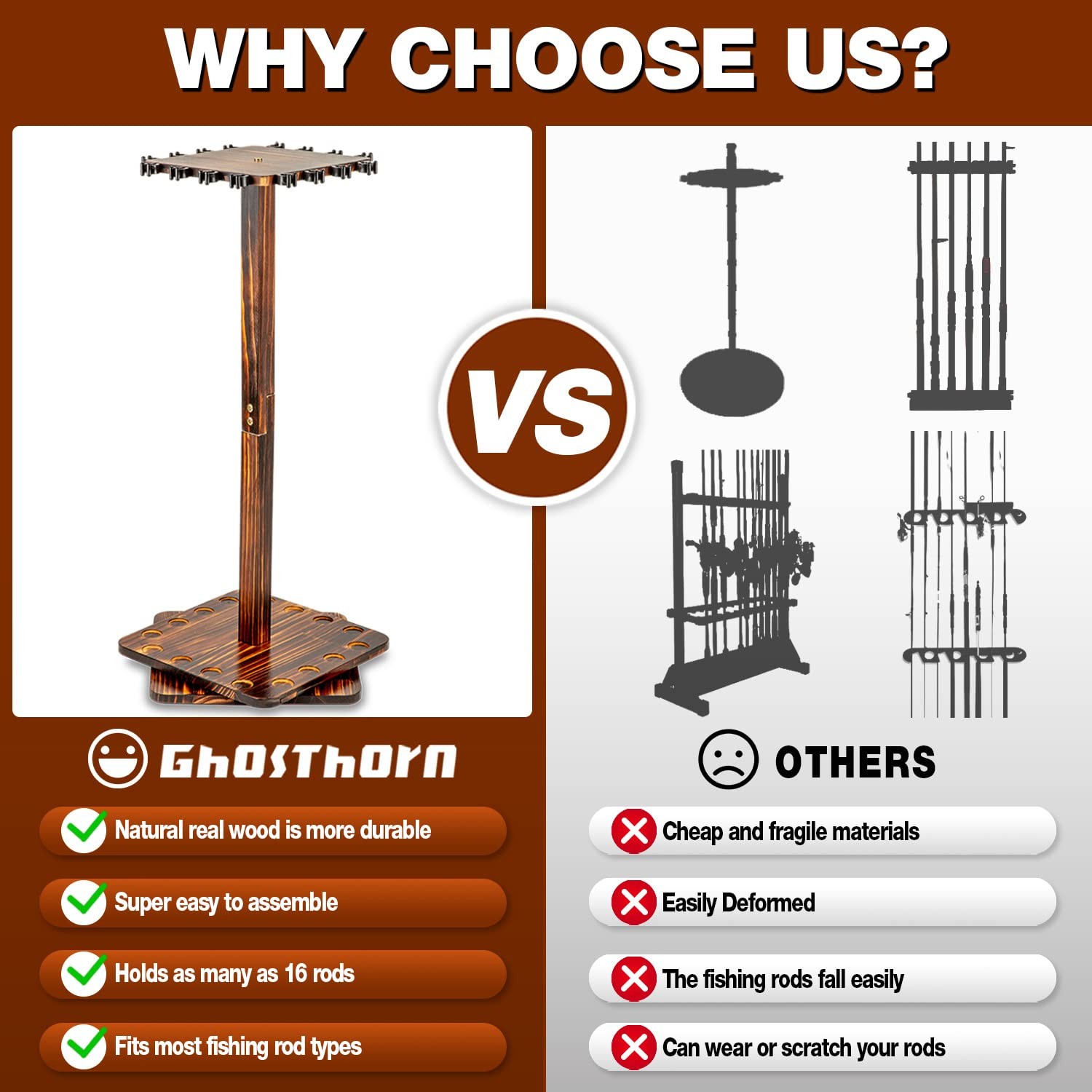 Ghosthorn Fishing Rod Holders for Garage, 12.9 inches, Carbonization