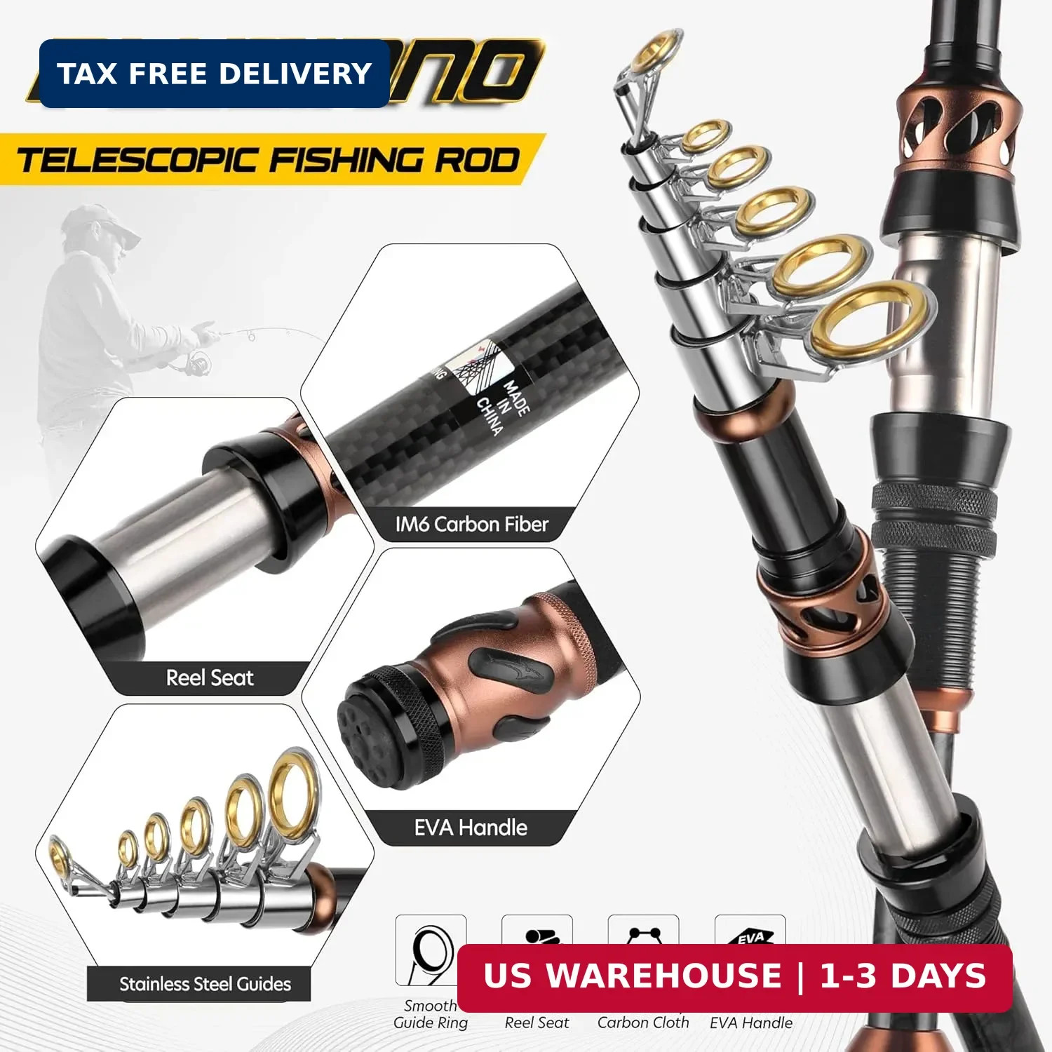 PLUSINNO Fishing Rod and Reel Combos – Carbon Fiber Telescopic Fishing Pole – Sp