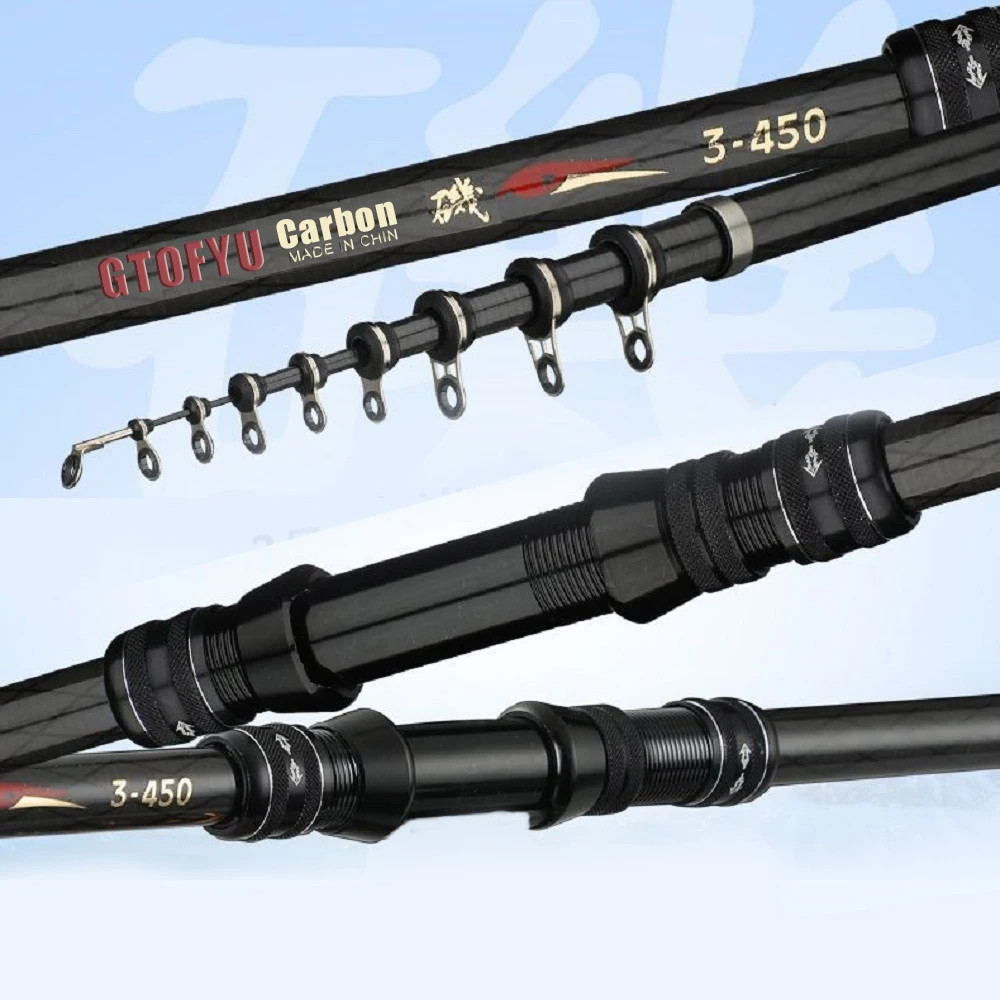 GTOFYU Carbon Telescopic Rock Fishing Rod 2.7-6.3M Ultra Light Travel Spinning