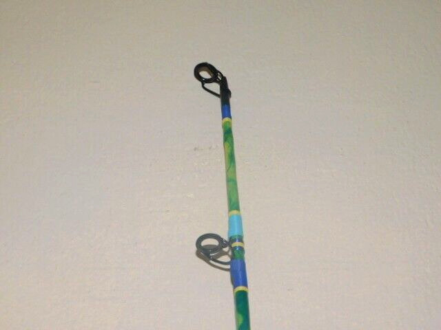 CUSTOM SPINNING ROD MAHI BLUE GREEN YELLOW MARBLE 25-50 LB 7′ NEW