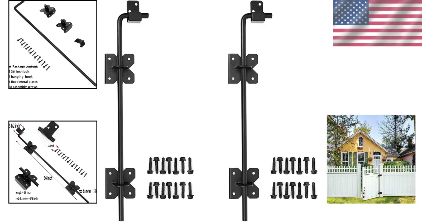 2 Pack 36-Inch Gate Drop Pin Cane Bolt – Security for Wood & Metal Gates