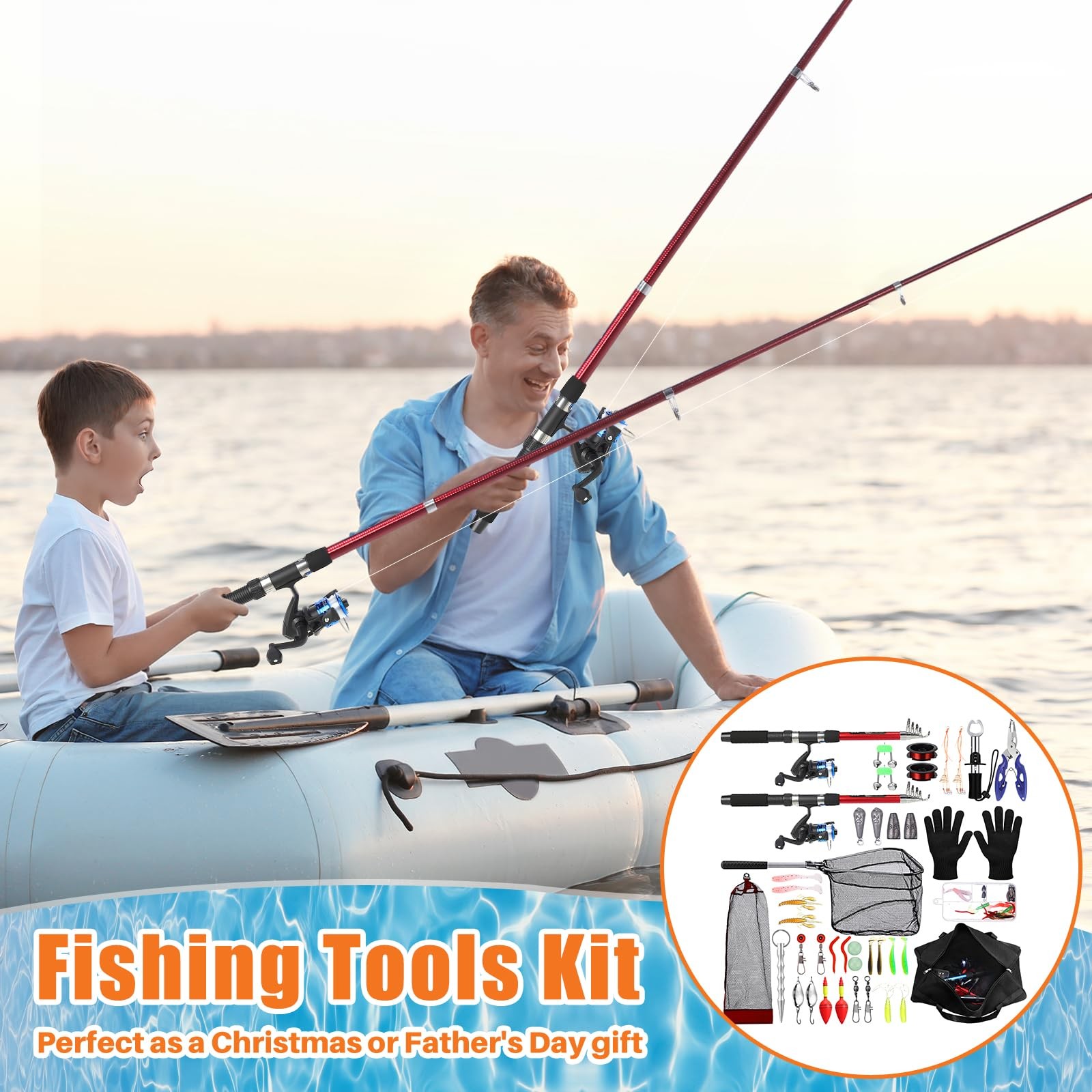 MiniInflat Telescopic Fishing Rod and Reel Combo, 6.89ft 2pcs Collapsible Rod wi