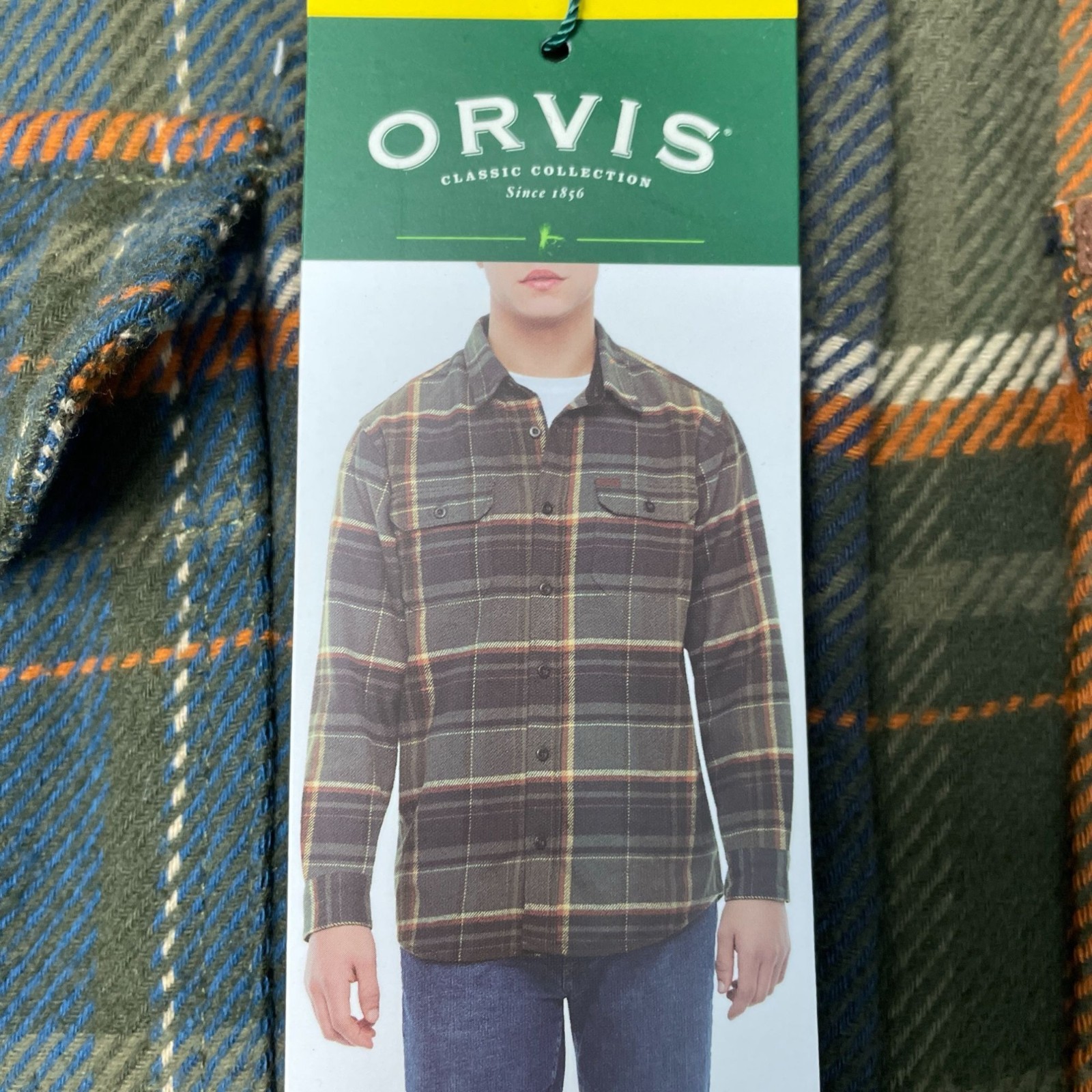 Orvis Men’s S Green Plaid Cotton Flannel Shirt Jacket Button Up Long sleev d1908