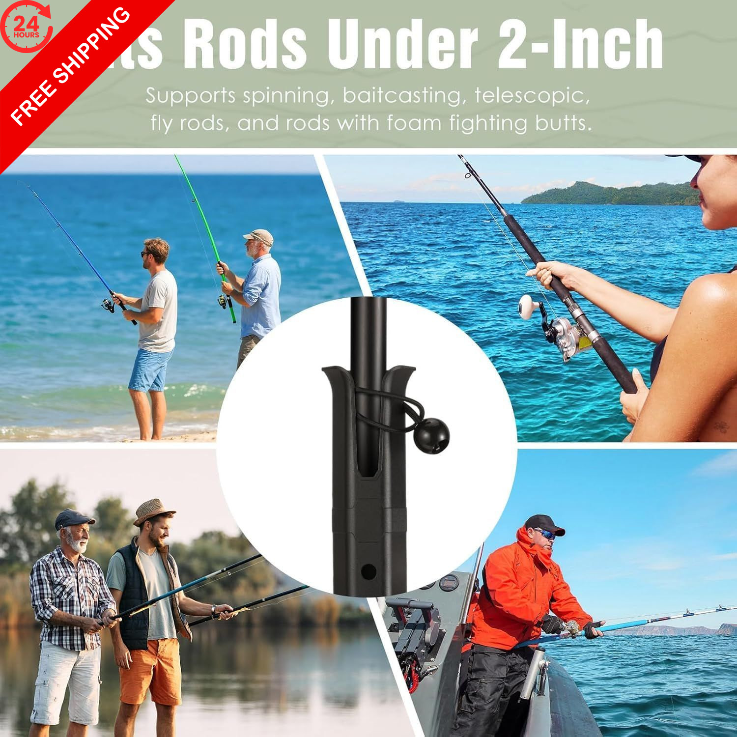 Roylvan Pole Mount Fishing Rod Holder for Bike, 360° 1 pack, 1P-Black