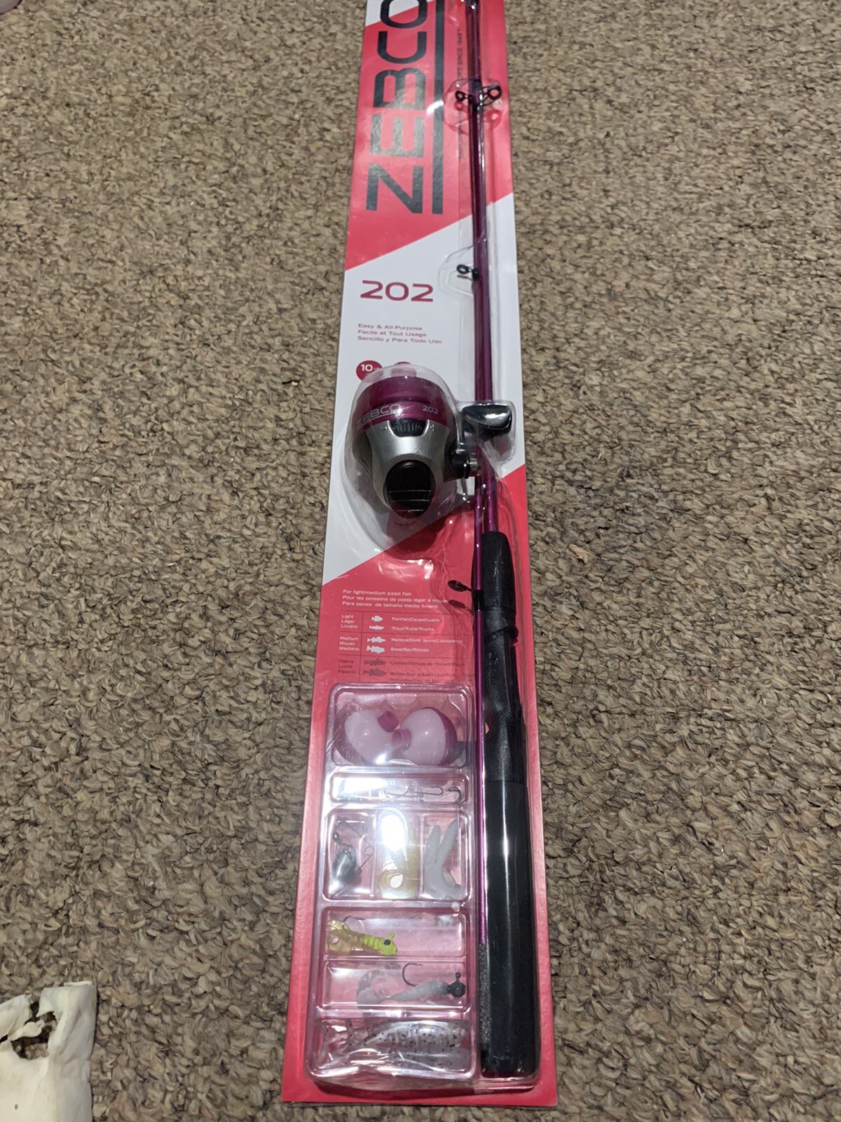 Zebco pink fishing pole set 202 with lures bobbers hooks girls pink pole NIB