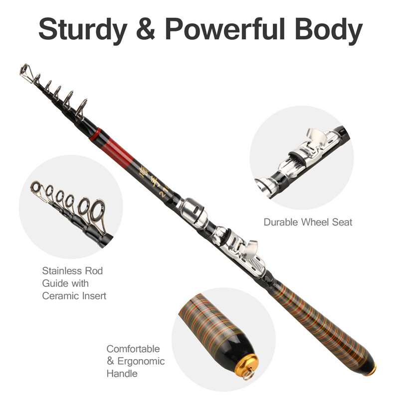 USA Telescopic Fishing Rod Pole Heavy Duty Carbon Fiber Sea Saltwater Freshwater