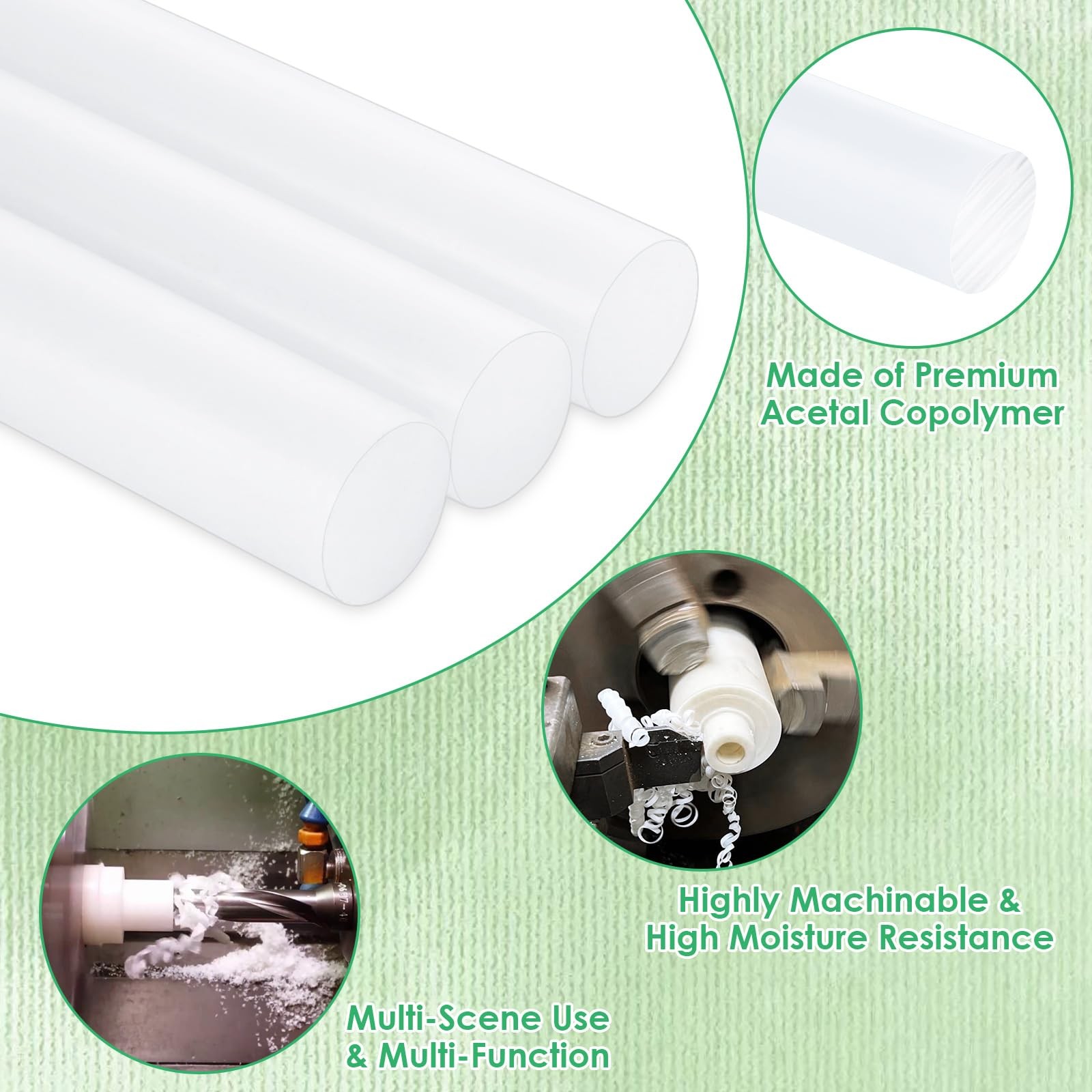 8 PCS White Plastic Rods 3/4 Inch Round Acetal Copolymer POMC 12 Inch Long