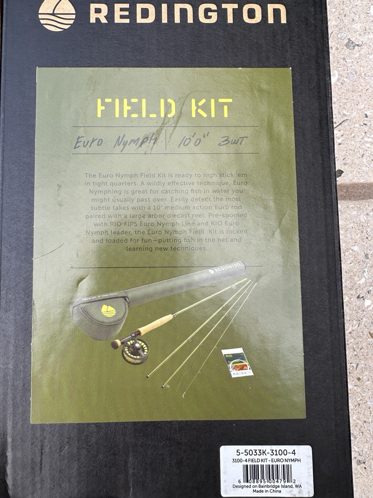 Redington Euro Nymph Field Kit Fly Fishing Rod Reel Combo 10ft 3wt 4pc 3100-4