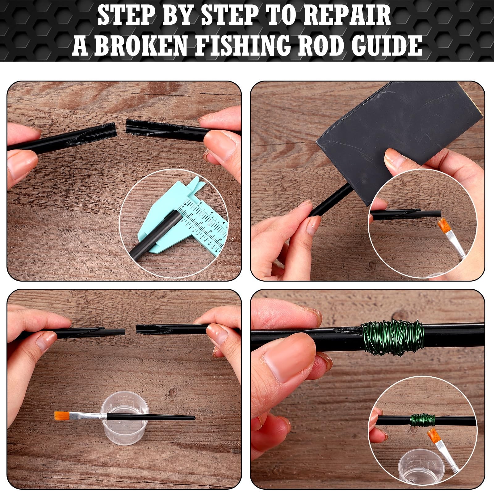 15 Pcs Fishing Rod Repair Kit Includes 3 Pcs Rod Wrapping and Winding Machine…
