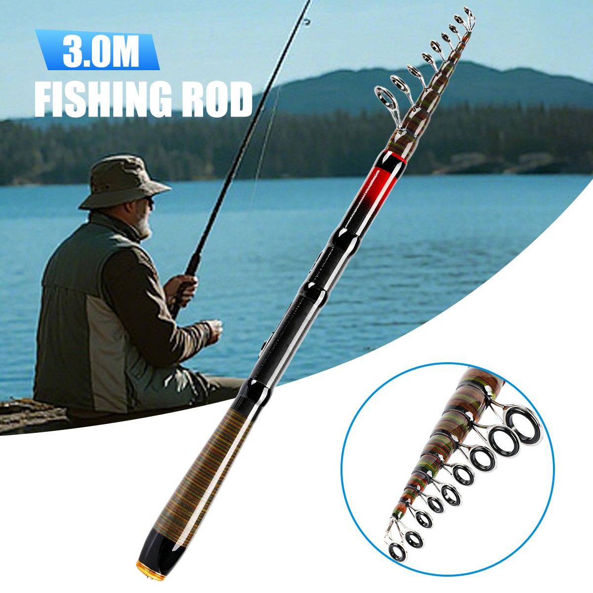 2.1-3.6M Carbon Fiber Telescopic Fishing Rod Pole Sea Saltwater And Freshwater