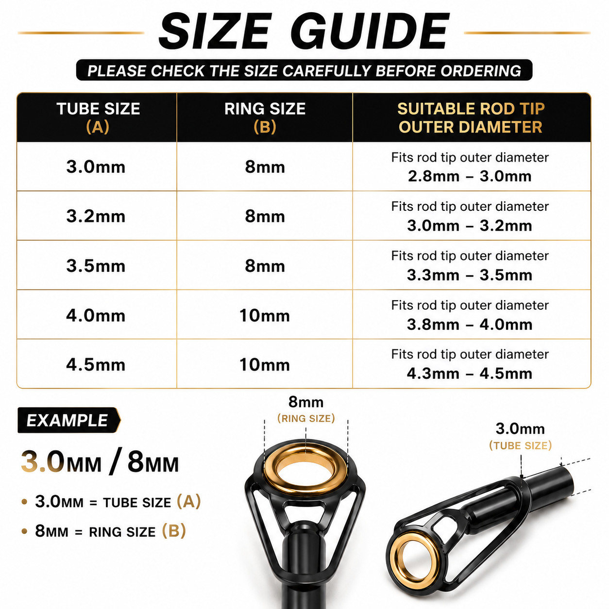 1pc Fishing Rod Eye Tip Ring Guide Replacement Repair Various Sizes Black