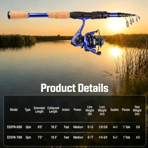 Telescopic Fishing Rods – Portable Spinning Rod, 24T Carbon, Cork Handle, Travel