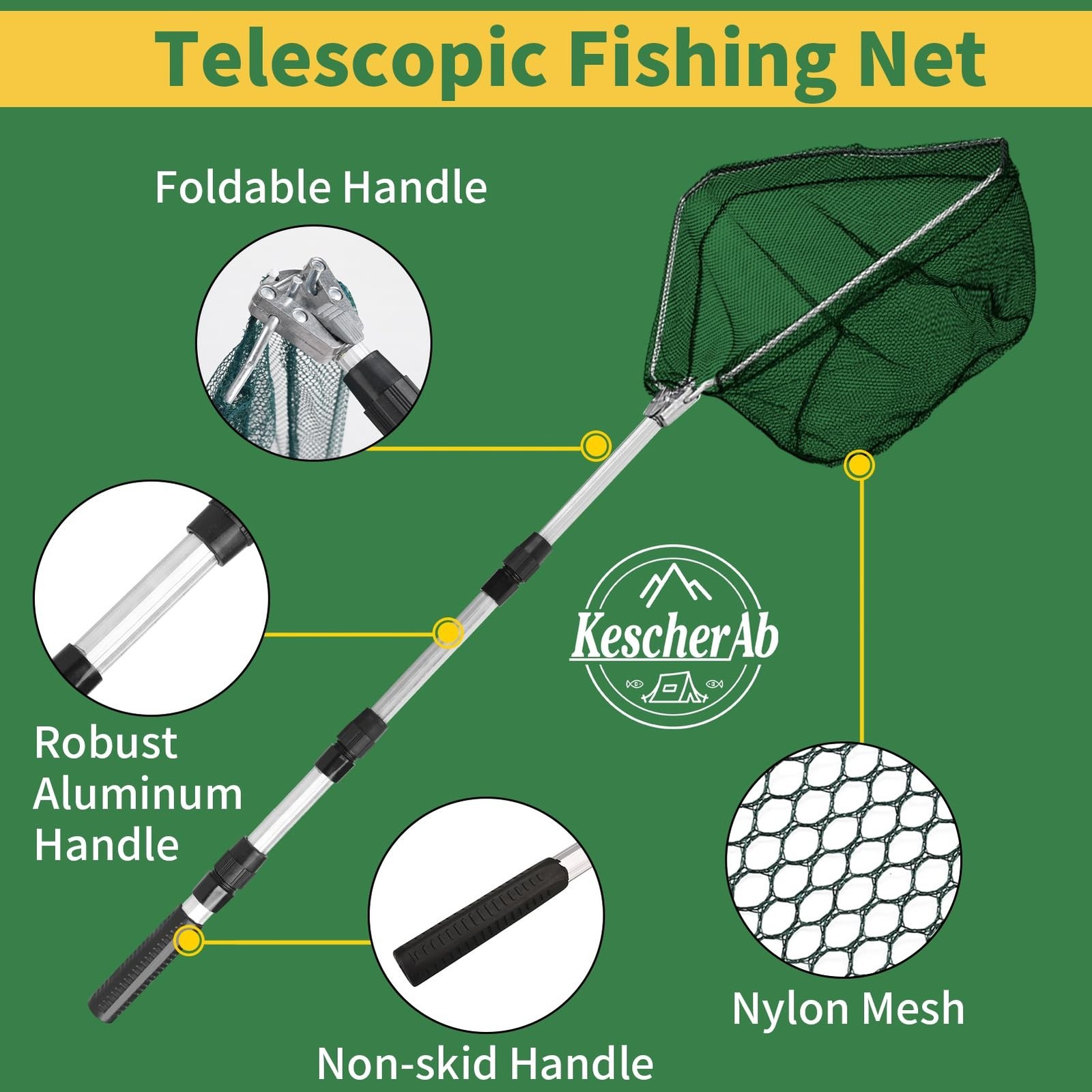 Fishing Net, Fishing Landing Net with Pole Handle, Collapsible Telescopic Fis…