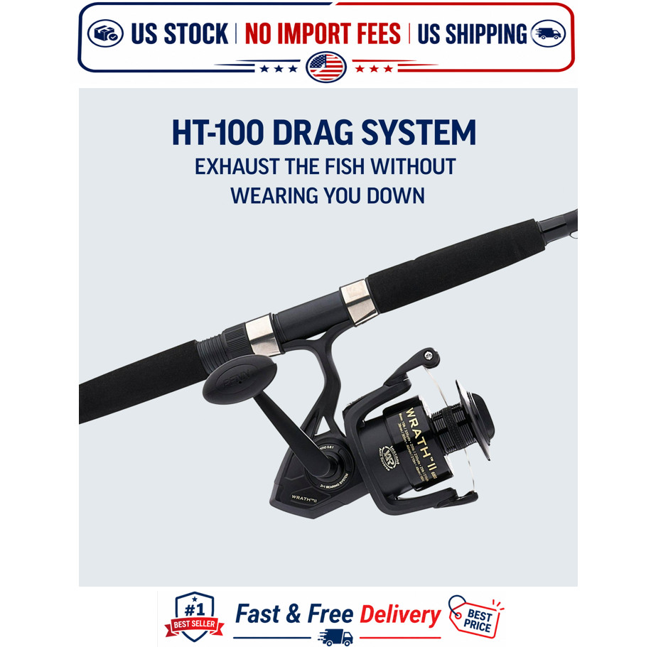 PENN Wrath II Spinning Fishing Combo, 7′ Medium Rod, 4000 Size Reel Saltwater