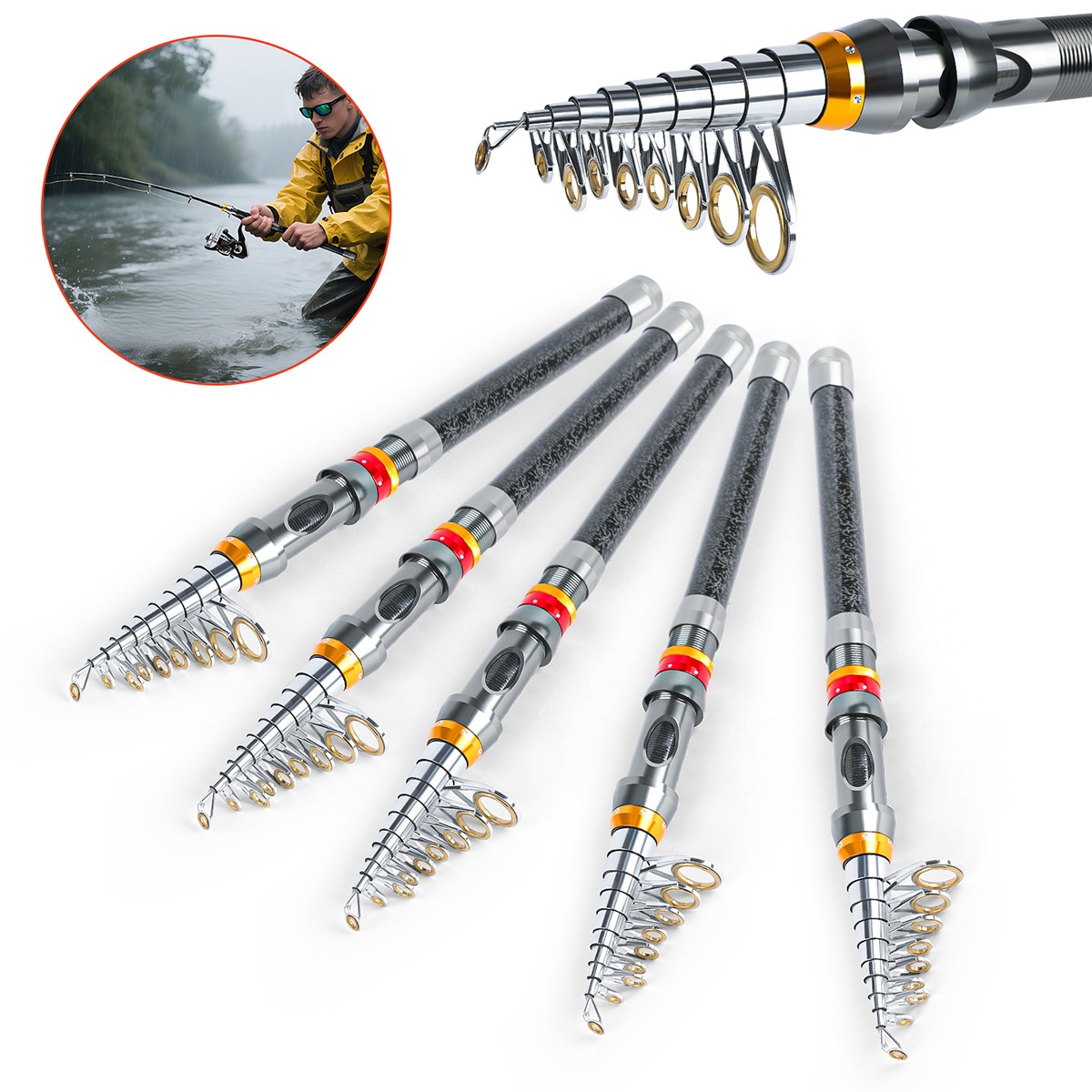 1.8-3.6m Telescopic Spinning Fishing Rod Travel Lure Carbon Fiber Casting Pole