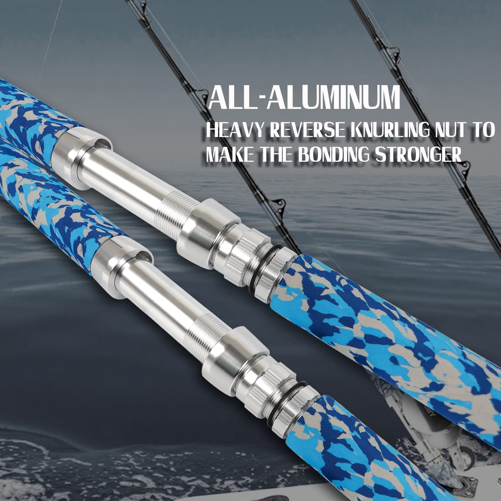 Fiblink Fishing Trolling Rod 1 Piece Saltwater Offshore Heavy Large, Blue