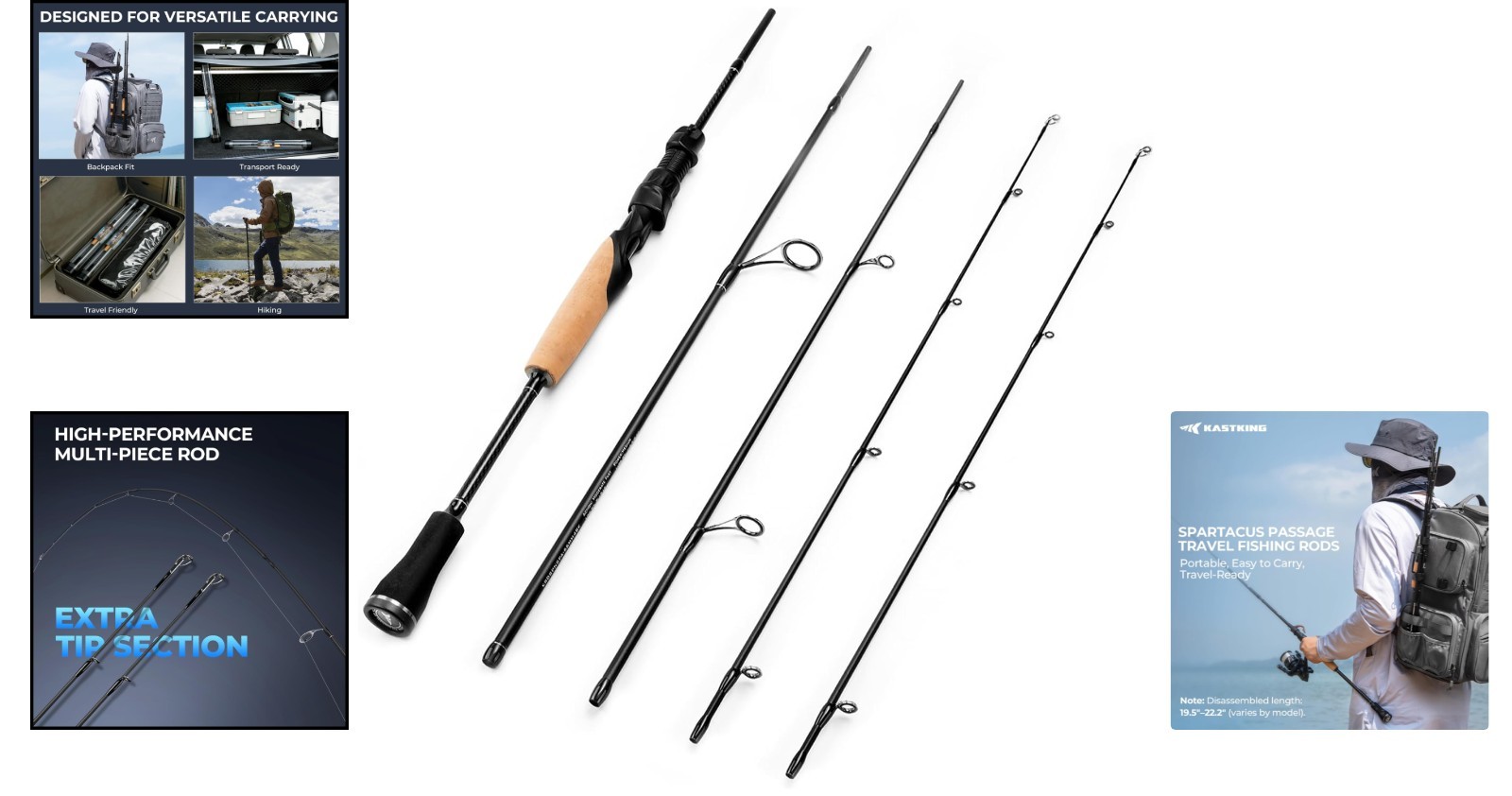 4-Piece Spartacus Fishing Rod with Extra Twin-Tip – Lightweight Travel Essential