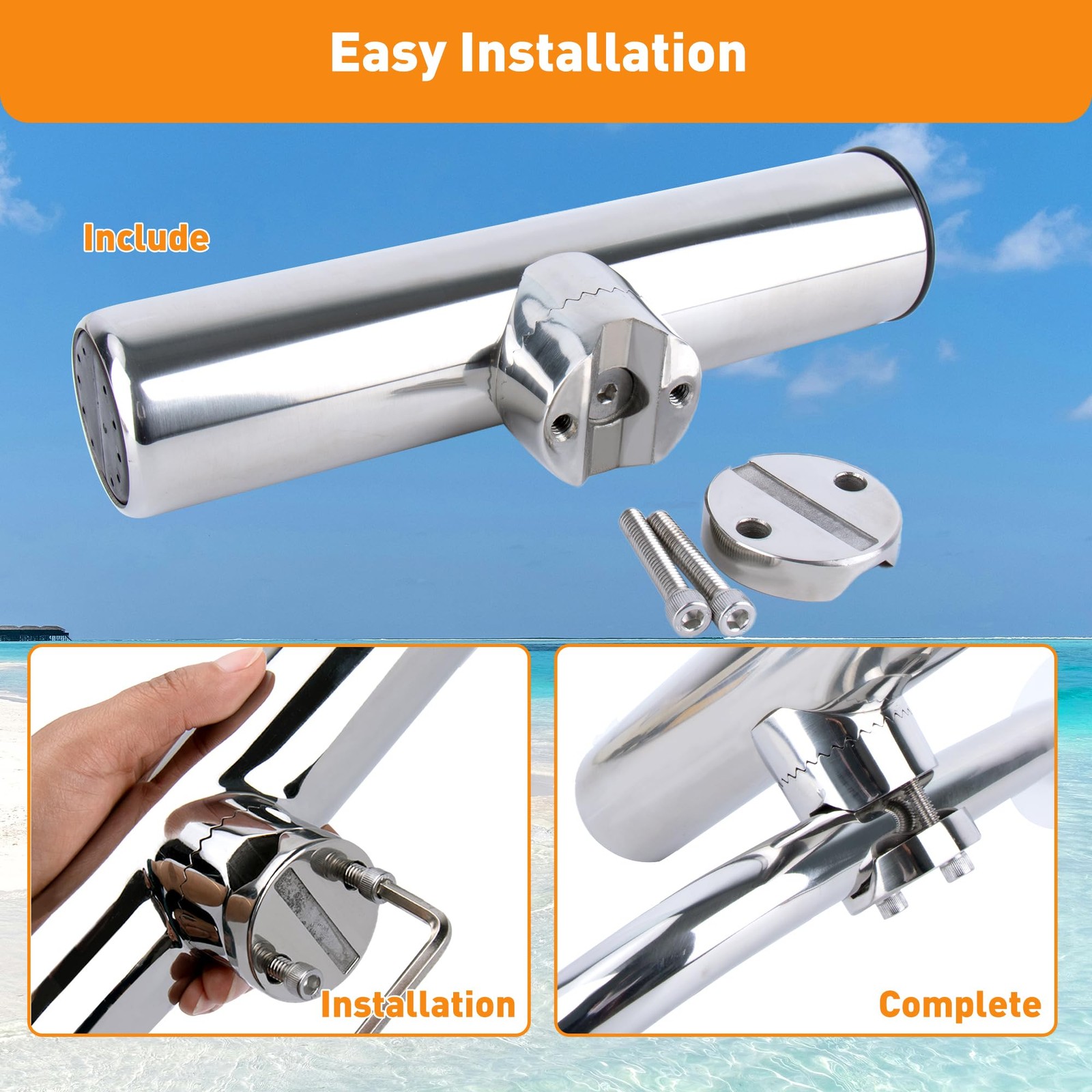 Xinkunmarine 2 Pack Fishing Rod Holders For Rail Mount Stainless Steel Clamp On