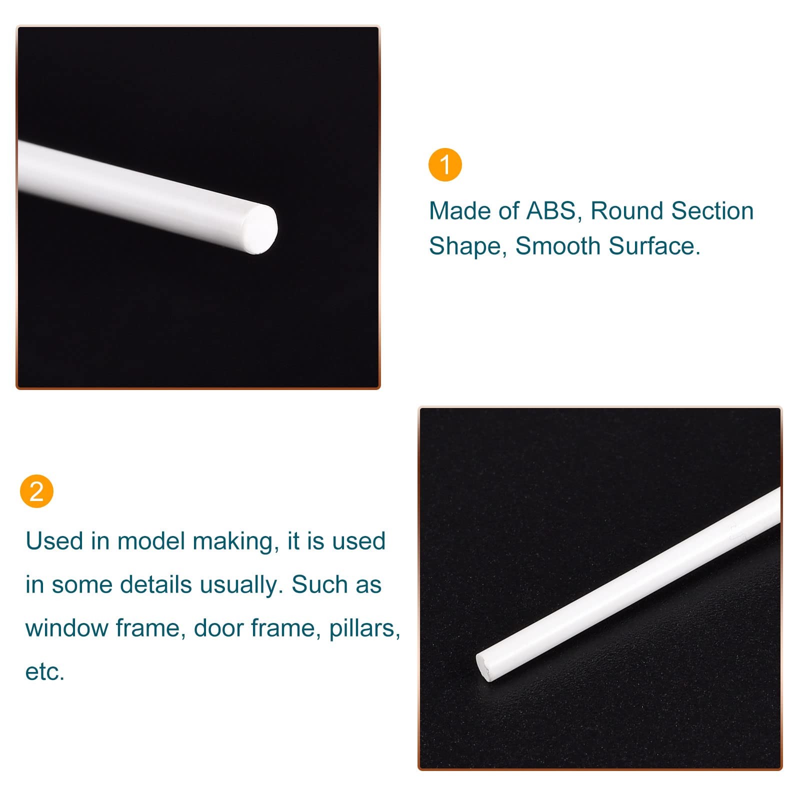 10 Pack 2.5mm x 250mm ABS Plastic Rod Round Solid White Bar for DIY Model