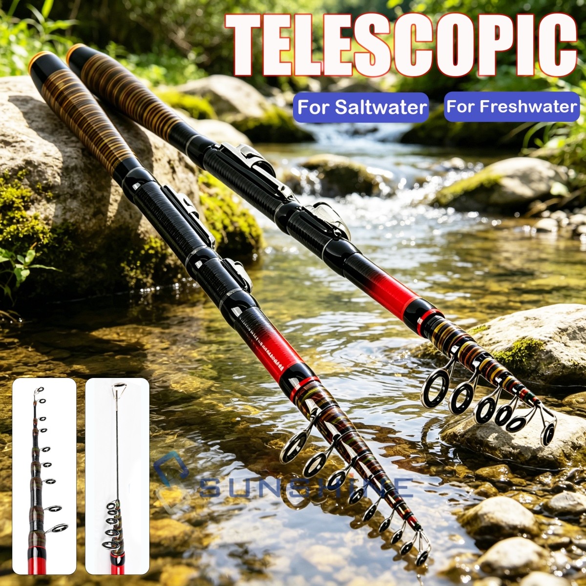 Carbon Fiber Telescopic Fishing Rod Sea 20-50LB Saltwater Portable Spinning Pole