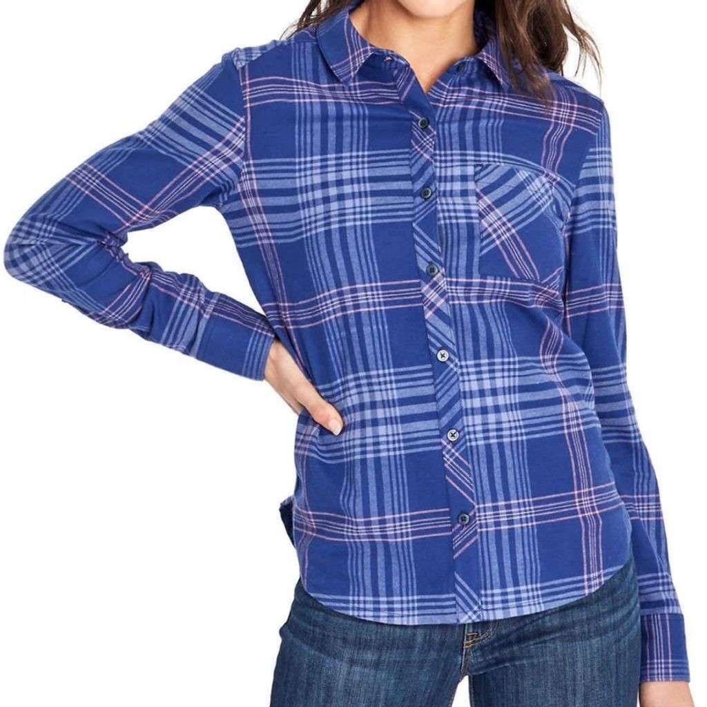 Orvis Women’s Navy Plaid Logan Stretch Flannel Size S Button Up Shirt Gorpcore